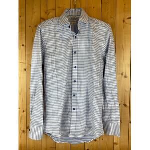 Twillory Men's Long Sleeve Trim Fit Dress Shirt, White/Blue Grid - Size 14.5